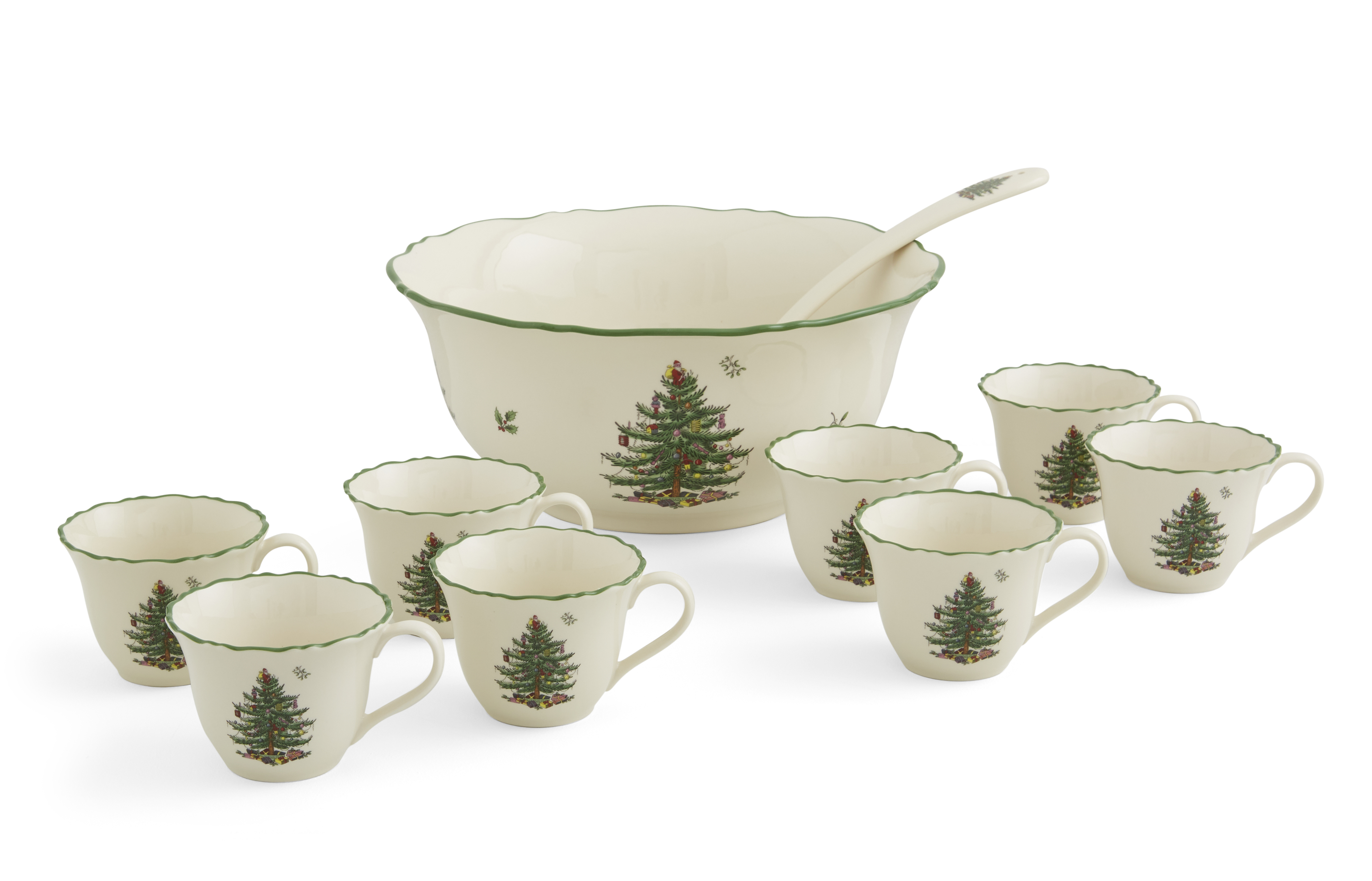 Christmas Tree 10 Piece Punch Bowl Set image number null